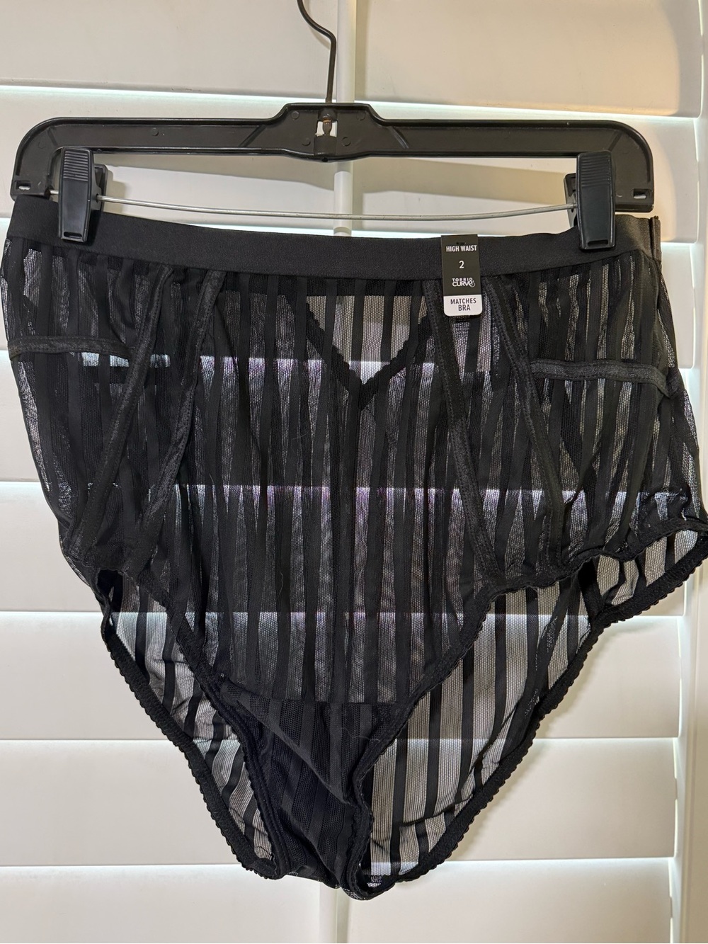 Sheer Striped High-Waist Briefs - Black